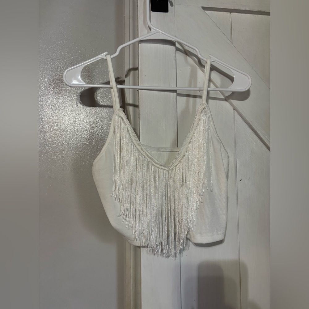 SHEIN White Fringe Camisole Top